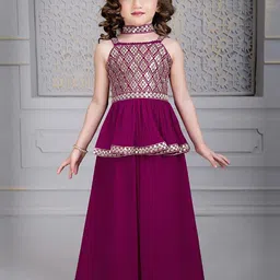 Tulsi Creation Girls Embroidered Empire Sequinned Kurta with Palazzos & Dupatta-picture-30