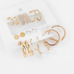 DressBerry Set of 9 Gold-Plated Alloy Kundan Diamond Shaped Earrings-picture-10