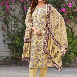 VIBE VISION Floral Printed Round Neck Straight Kurta With Trousers & Dupatta-picture-45