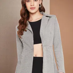 Martini Checked Front Open Houndstooth Blazer-picture-9