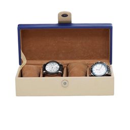 Leather World Blue & Beige 4 Slots Leather Watch Box-image-95