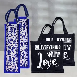 Kuber Industries Set Of 4 Printed Jute Handheld Bag-29