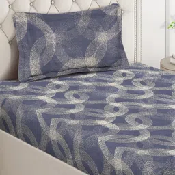 Arrabi Grey & Off White Geometric Printed 350 TC Single Bedsheet Set 2.15 m x 1.5 m image 4