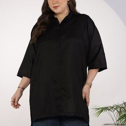 LetsDressUp Women Plus Size Black CottonSlub Shirt Top-image-17
