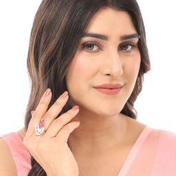Anouk Gold Plated American Diamond Stone Studded Leaf Shape Finger Ring image 2