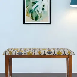 GLOBALLY INDIAN Green & Yellow Wooden CushionedRectangle Bench-11