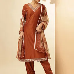 Vbuyz Women Embroidered Regular Pure Cotton Kurta with Trousers & With Dupatta-picture-39