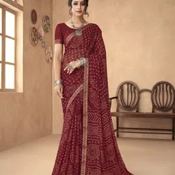 KALINI Bandhani Patchwork Poly Chiffon Bandhani Saree-image-72