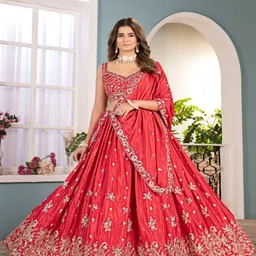 MISS CLOTHING Embroidered Sequinned Shibori Ready to Wear Lehenga & Unstitched Blouse With Dupatta-picture-19