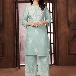 Panzora Embroidered Round Neck Tunic & Palazzo Co-ords-image-95