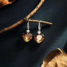 ASMITTA JEWELLERY Rhodium-Plated Topaz AD & CZ Studded Heart shaped Drop Earrings-image-70