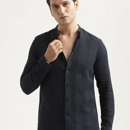 Blu MNKY Smart Mandarin Collar Slim Fit Casual Cotton Shirt-picture-36