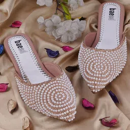 BAESD Women Pearl Embellished Ethnic Ballerinas Flats-25