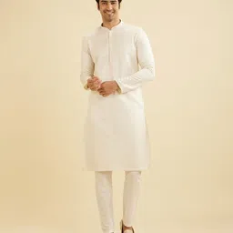 Manyavar Chevron Embroidered Thread Work Mandarin Collar Straight Kurta With Pyjama-image-42