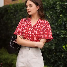 The Roadster Lifestyle Co. Women Geometric Printed Lapel Collar Shirt Style Top-image-26