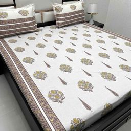 Pure Decor Brown & White Ethnic Motifs 400 TC Queen Bedsheet with 2 Pillow Covers-image-86