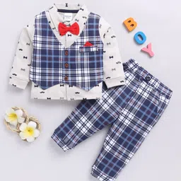 Moms Love Infant Boys Checked Pure Cotton Party Shirt & Trousers with Attached Waistcoat-image-49