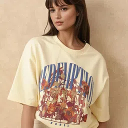 RAREISM Women Floral Printed Round Neck Cotton Oversized T-shirt-image-67