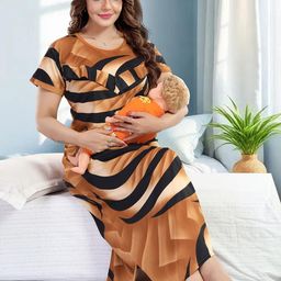 Be You Sarina Satin Spiral Printed Maternity Maxi Nightdress-image-57