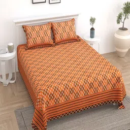 Bombay Spreads Orange & Beige Floral 180 TC King Bedsheet with 2 Pillow Covers-image-63