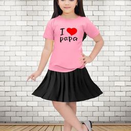 MGRS Girls Pink & Black Printed T-shirt with Skirt-picture-1