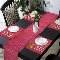 PRAKARTIK 5-Pcs Red Cotton Table Placemats with Table Runner-25