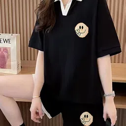 JC Mode Printed Shirt Collar T-Shirt & Short Co-Ords-image-97