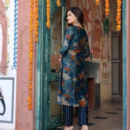 Parth Fab Floral Printed Mirror Work Straight Kurta With Trousers And Dupatta image 3