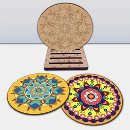 Mini Leaves Wooden Tea Coasters With 12 Tempera Colors-76