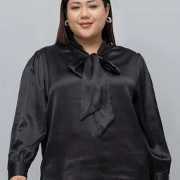 PURYS PLUS Women Plus Size Tie-Up Neck Satin Shirt Style Top-image-3