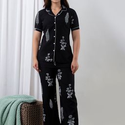 Krati Creations Women Floral Printed Lapel Collar Night suit-image-40