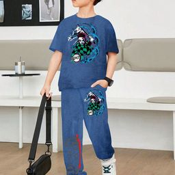 BAESD Boys Demon Slayer Printed Short Sleeves T-shirt With Joggers-image-49