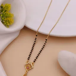 TKRB SALES Gold-Plated American Diamond Studded & Beaded Mangalsutra-image-28