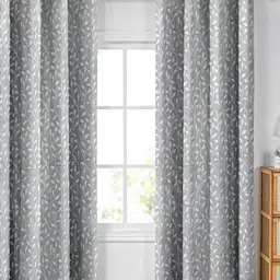 Aura Grey & White Set of 2 Floral Long Door Curtain-8