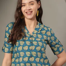 JANAKDULARI CREATION Floral Print Roll-Up Sleeves Cotton Shirt Style Crop Top-image-69