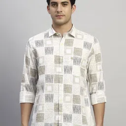 Cantabil Geometric Printed Spread Collar Long Sleeves Casual Cotton Shirt-image-6