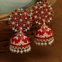 Bienvene Gold-Plated Artificial Stone & Beads Dome Shaped Jhumkas-6