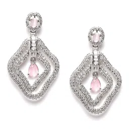StileAdda Silver-Plated Diamond Shaped Drop Earrings-2