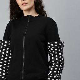 Campus Sutra Women Cotton High Neck Front-Open Sweatshirt-image-54