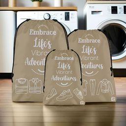 Aura Brown 3 Pieces Printed Foldable Water Resistant Multi-Utility Laundry Bags-58