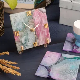 HOMEARTE 3-Pcs Pink & Purple Coasters & Clock HomeGiftSet-0