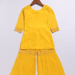 JBN Creation Girls Embroidered Regular Sequinned Kurta with Sharara & With Dupatta image 4