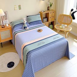JC HOME Blue & Orange Striped 140 TC King Bedsheet with 2 Pillow Covers-image-82