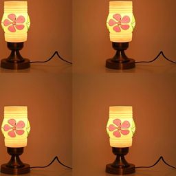 SOMIL Multi-Coloured Pack Of 4 Floral Printed Glass Cylindrical Shaped Table Lamps-image-65