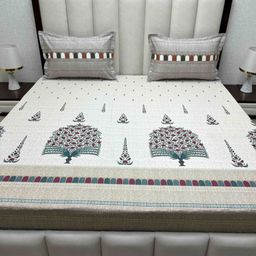 Pure Decor Lifestyle Grey Ethnic Motifs Cotton 350 TC Double King Bedsheet Set-2.74mX2.74m-image-47
