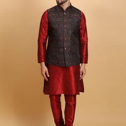 Ethluxis Men Ethnic Motifs Regular Dupion Silk Kurta with Churidar-picture-10