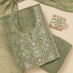 Koskii Floral Embellished Beads and Stones Unstitched Dress Material-image-90