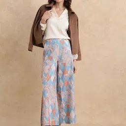 RAREISM Women Printed Tailored Loose Fit High-Rise Trousers-image-85