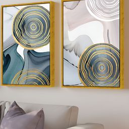 Myntra Elegant Homes Gold-Toned & Grey 2 Pieces Circle Geometry Abstract Canvas Wall Art image 5