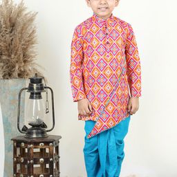 Here&Now X Kinder Kids Boys Printed Regular Pure Cotton Kurta with Dhoti Pants-50